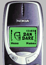 An animated GIF of my Dan Dare and Mekon Animated Screensaver for the Nokia 3330e mobile phone (Click here to go to my Dan Dare "Mobile Phone / WAPsite Graphics" page) (11.1 KB)