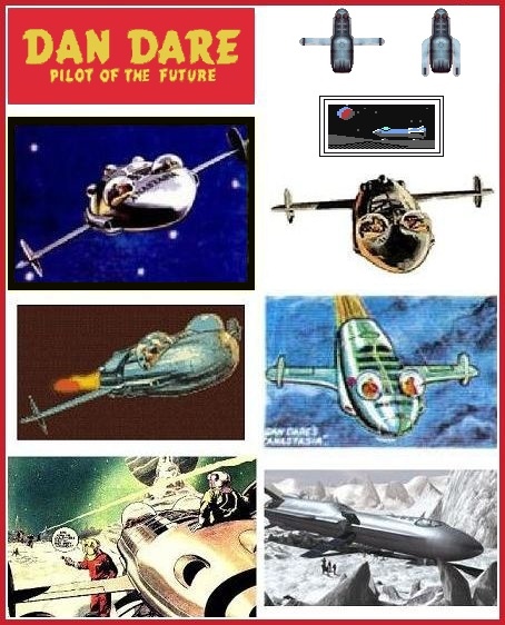 A collage of images of "Anastasia", Dan Dare's personal spaceship