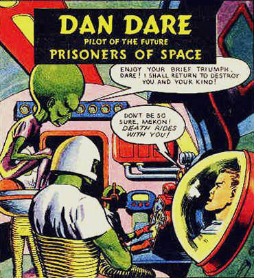 Dan Dare confronts The Mekon via a 3-D video-phone