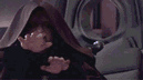 Palpatine attacking Yoda in the Galactic Senate