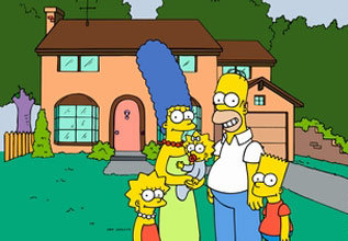 Click on this image of the Simpsons standing in the garden outside their house to listen to a generic version of the main title music from the series (MIDI format - 38.3 KB)