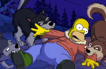 Homer gets a mauling after pushing his sled dogs too far