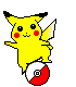 Pikachu balancing on a PokeBall