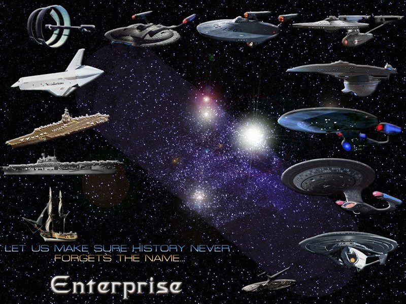 "Star Trek" desktop wallpaper number 2 - the different versions of the USS Enterprise (800 x 600 pixels)
