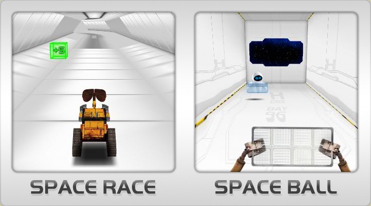 Click here to play the "WALL-E: Space Race and Space Ball" 2-in-1 game (in a pop-up window)