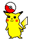 Pikachu balancing a PokeBall on his head
