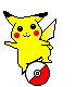 Pikachu balancing on a PokeBall