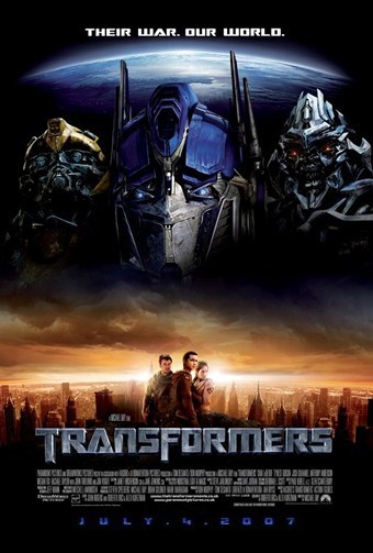 One of the main posters plus the teaser poster for the 2007 movie "Transformers"